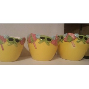 Flower Pots pottery 3 pc Set  Sunny Yellow  Decor  NEW   223091315961